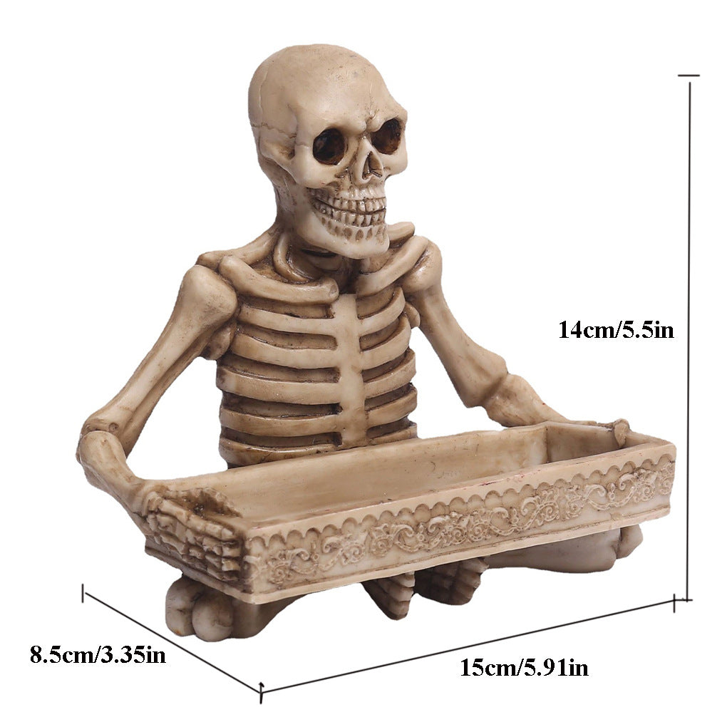 Gothic Skull Resin Tray – Hand-Painted, Antique Finish | Loam & Linen