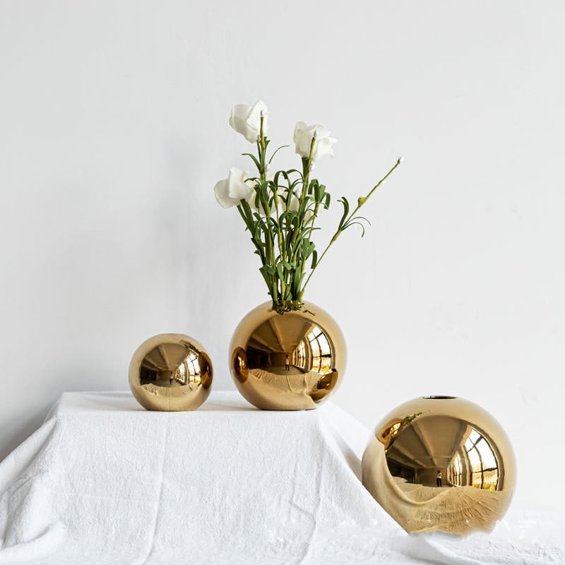 Gold Ceramic Sphere Vase – Reflective Gold, S–L | Loam & Linen