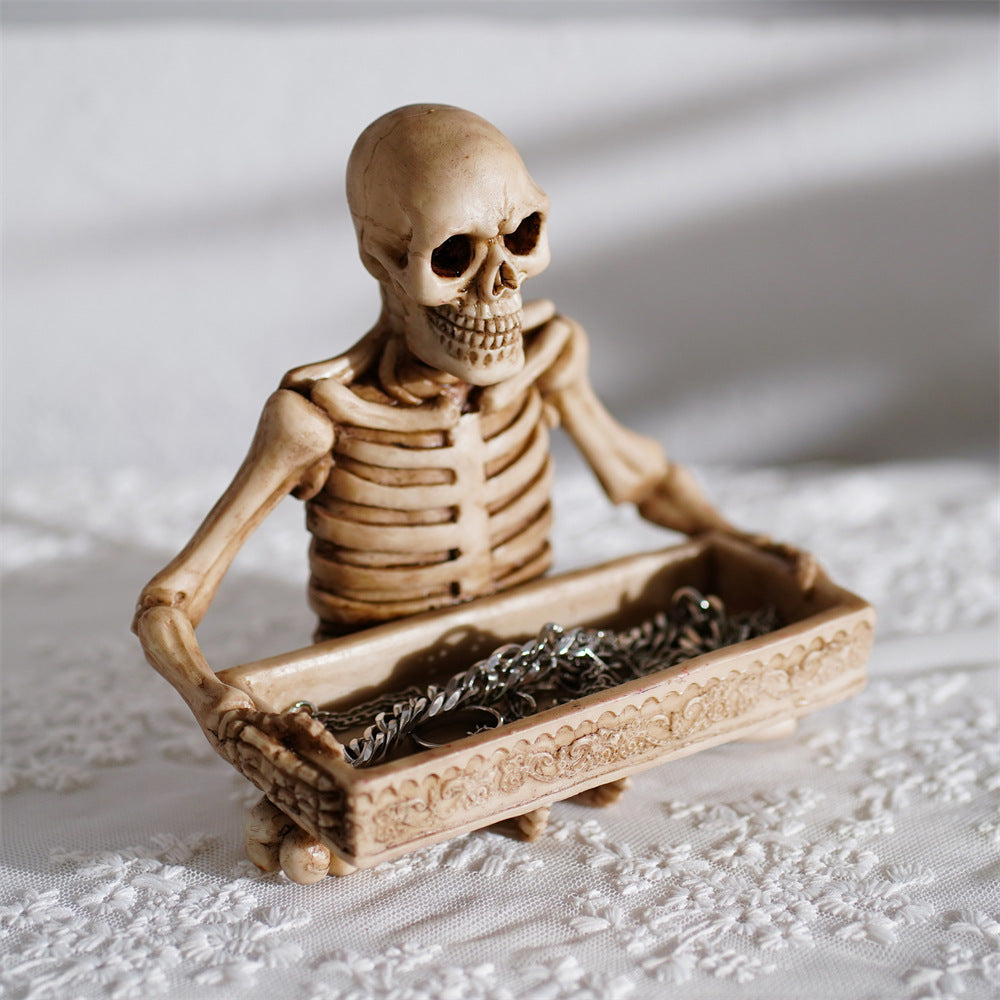 Gothic Skull Resin Tray – Hand-Painted, Antique Finish | Loam & Linen