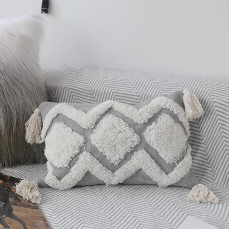 Tufted Shell Cushion Cover – Cotton, Grey or White, 45x45cm | Loam & Linen