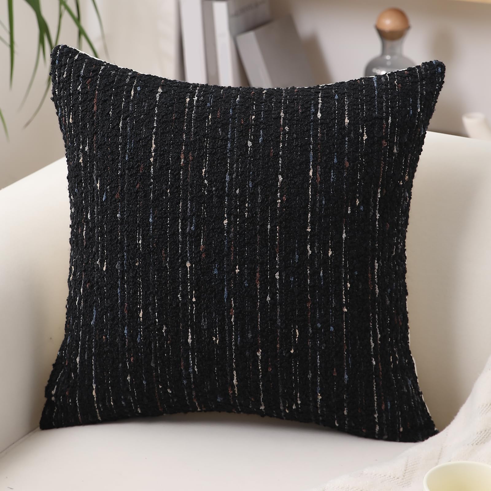 Black Bouclé Cushion Cover