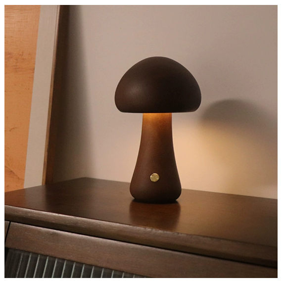 Wooden Mushroom Night Light – Natural Wood, USB, Touch | Loam & Linen