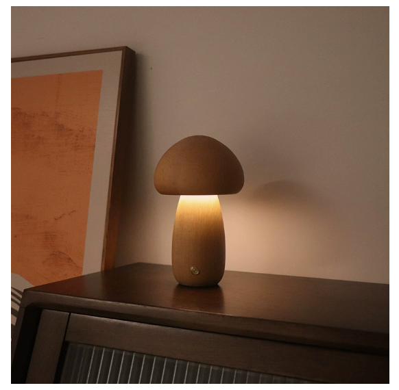 Wooden Mushroom Night Light – Natural Wood, USB, Touch | Loam & Linen