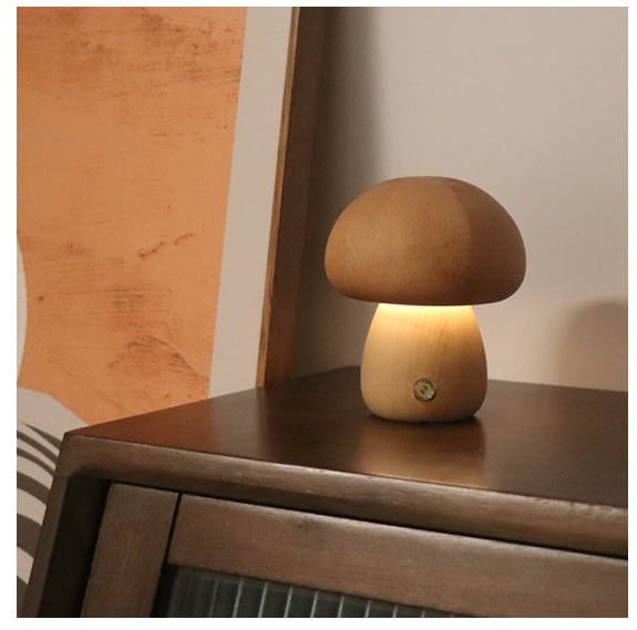 Wooden Mushroom Night Light – Natural Wood, USB, Touch | Loam & Linen