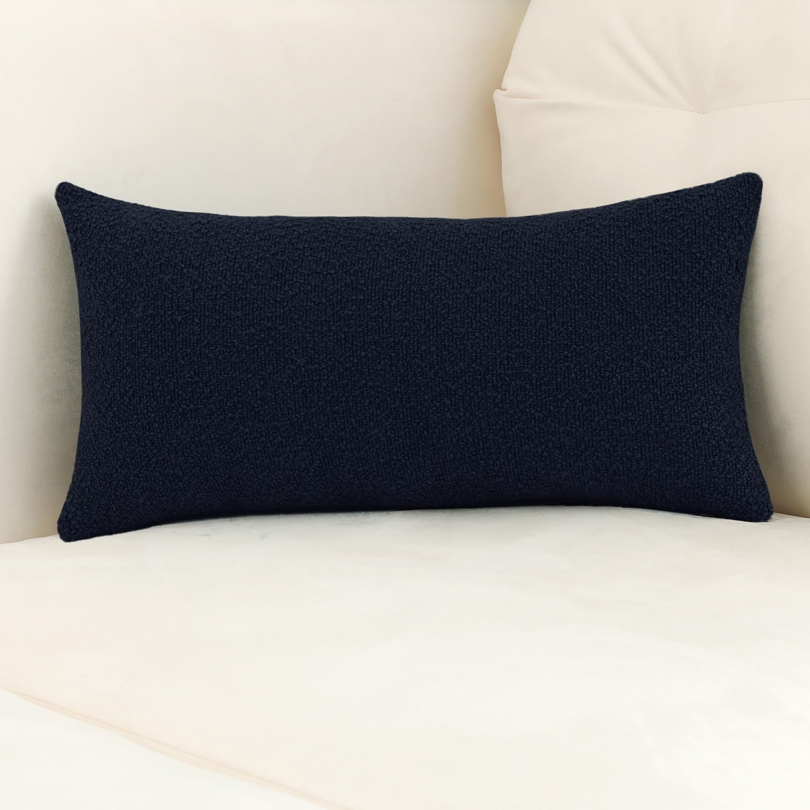 Navy Bouclé Lumbar Cushion Cover