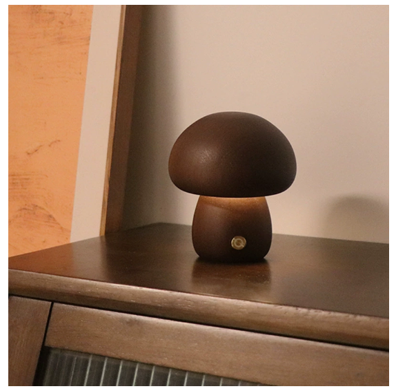 Wooden Mushroom Night Light – Natural Wood, USB, Touch | Loam & Linen