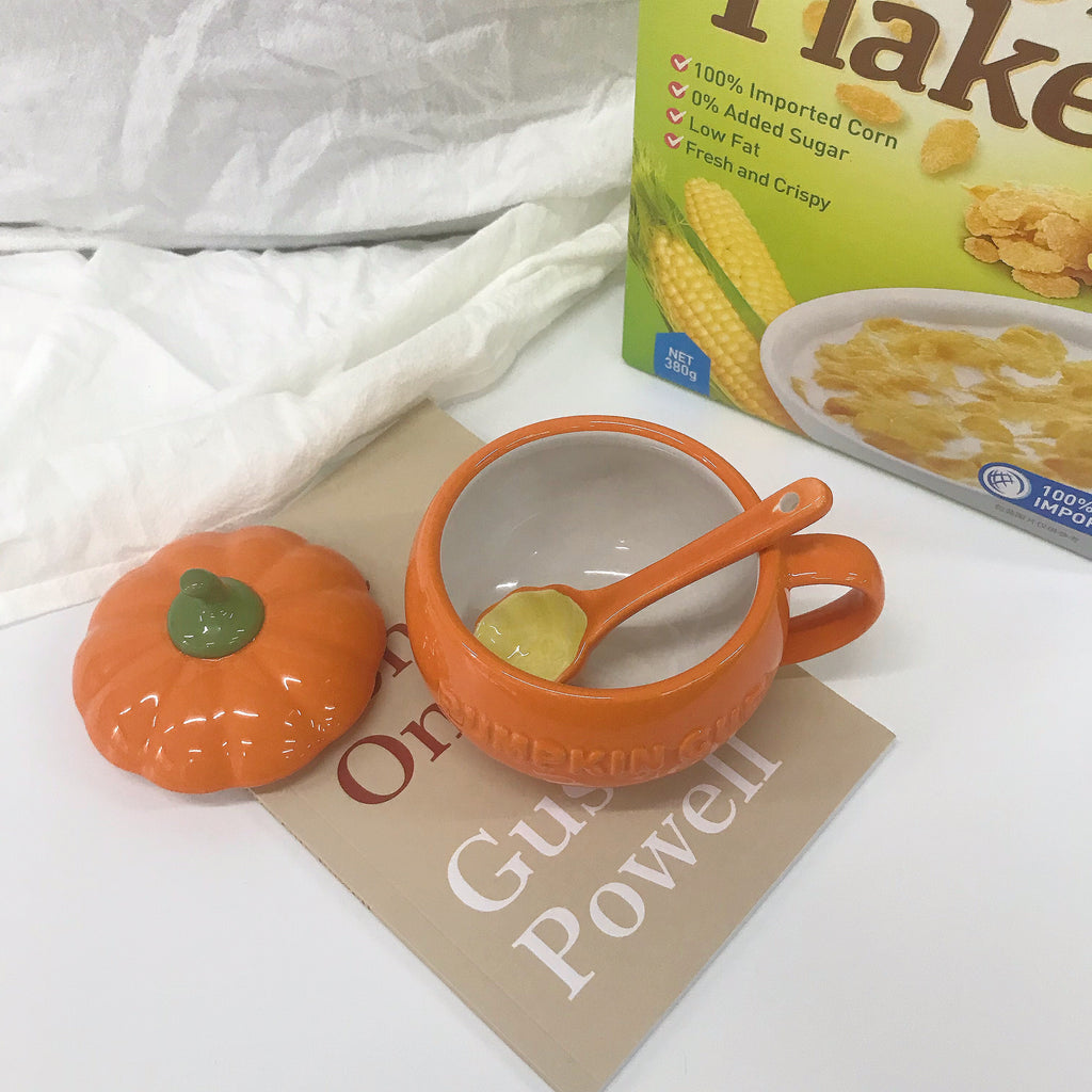 Ceramic Pumpkin Mug with Lid – 3 Sizes, 200–300ml | Loam & Linen