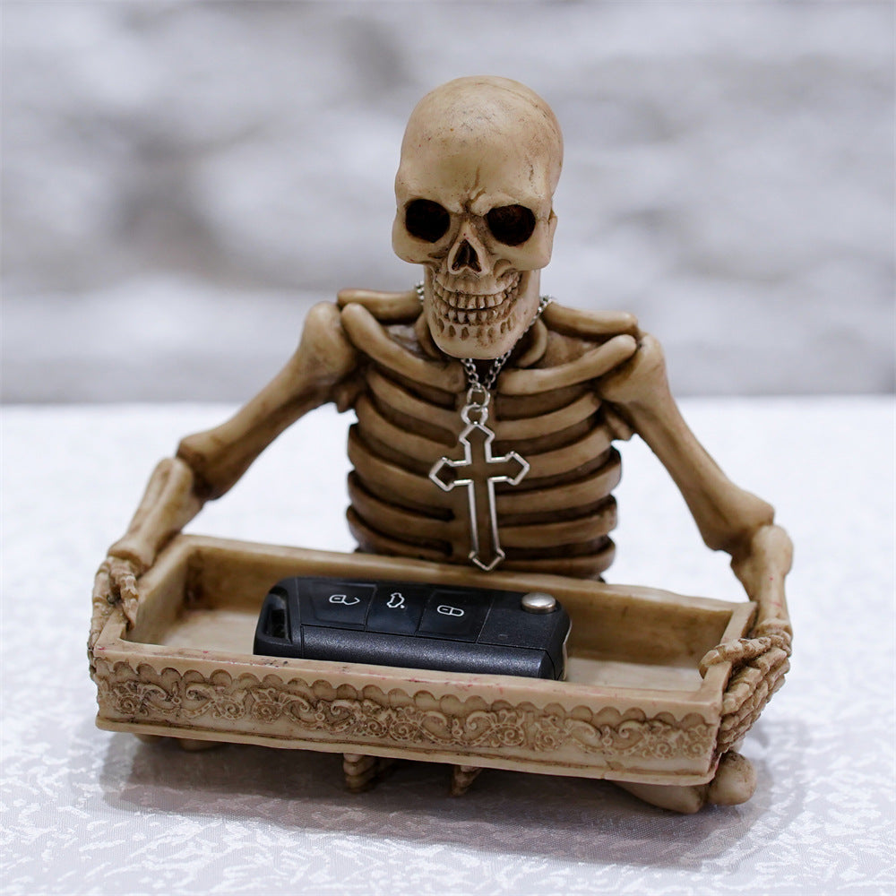 Gothic Skull Resin Tray – Hand-Painted, Antique Finish | Loam & Linen
