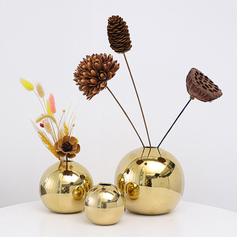 Gold Ceramic Sphere Vase – Reflective Gold, S–L | Loam & Linen