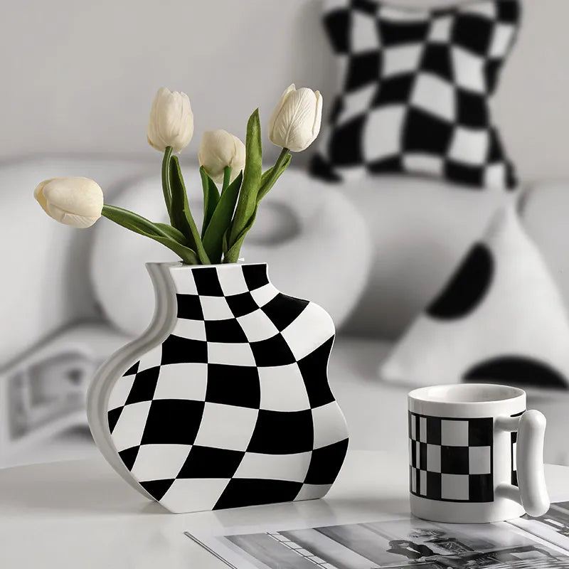 Chessboard Ceramic Vase