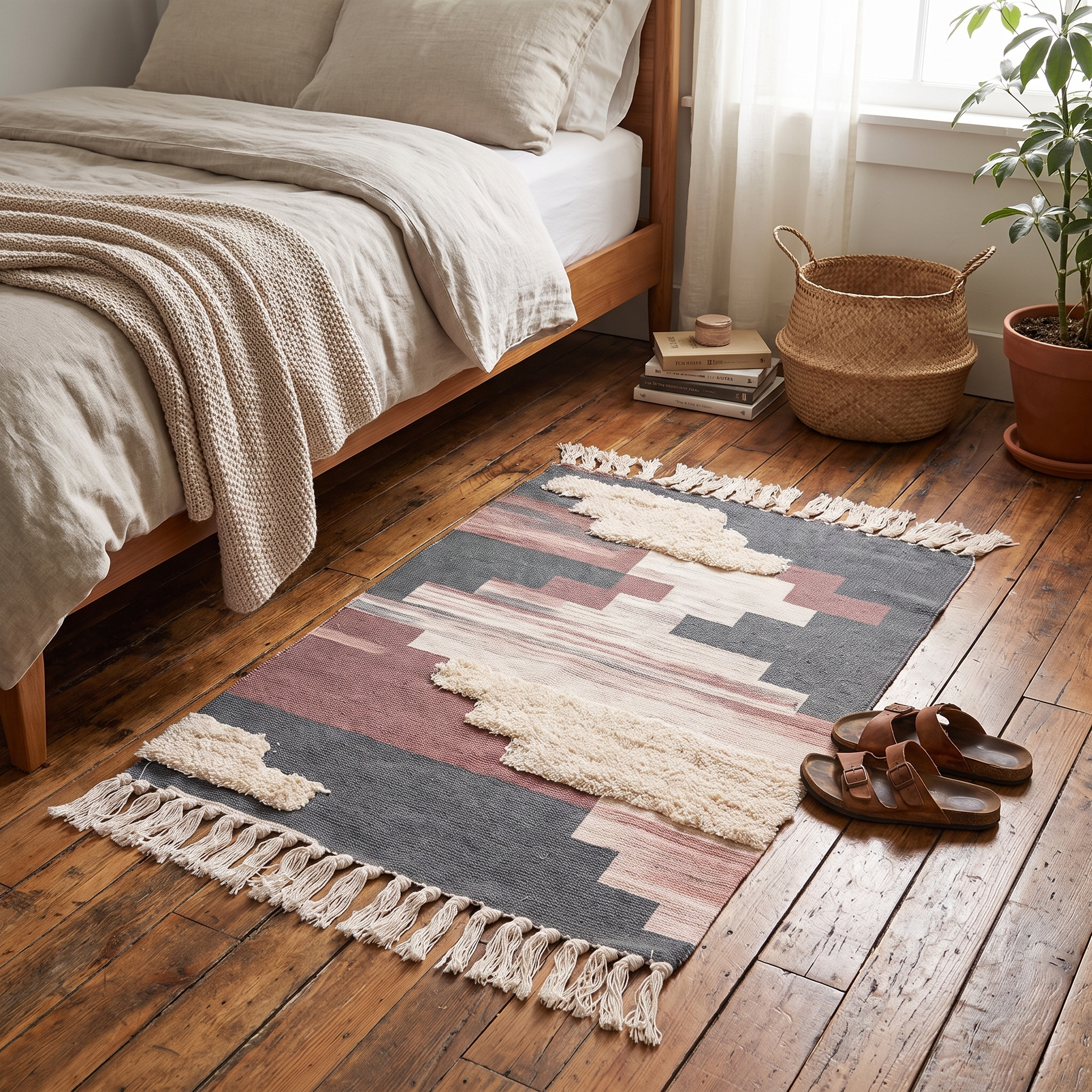 Nordic Cotton Linen Tufted Area Rug