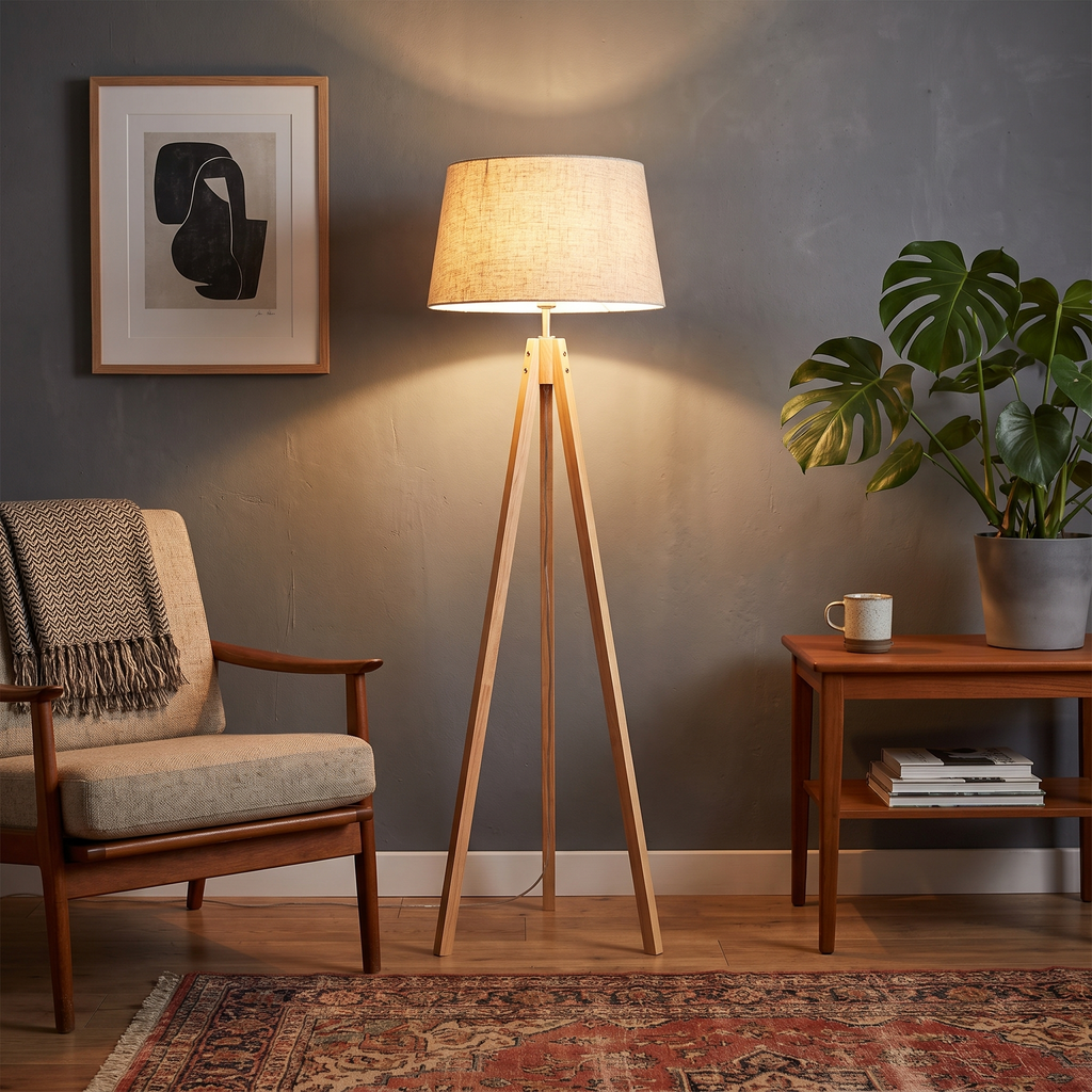 Wooden Tripod Floor Lamp