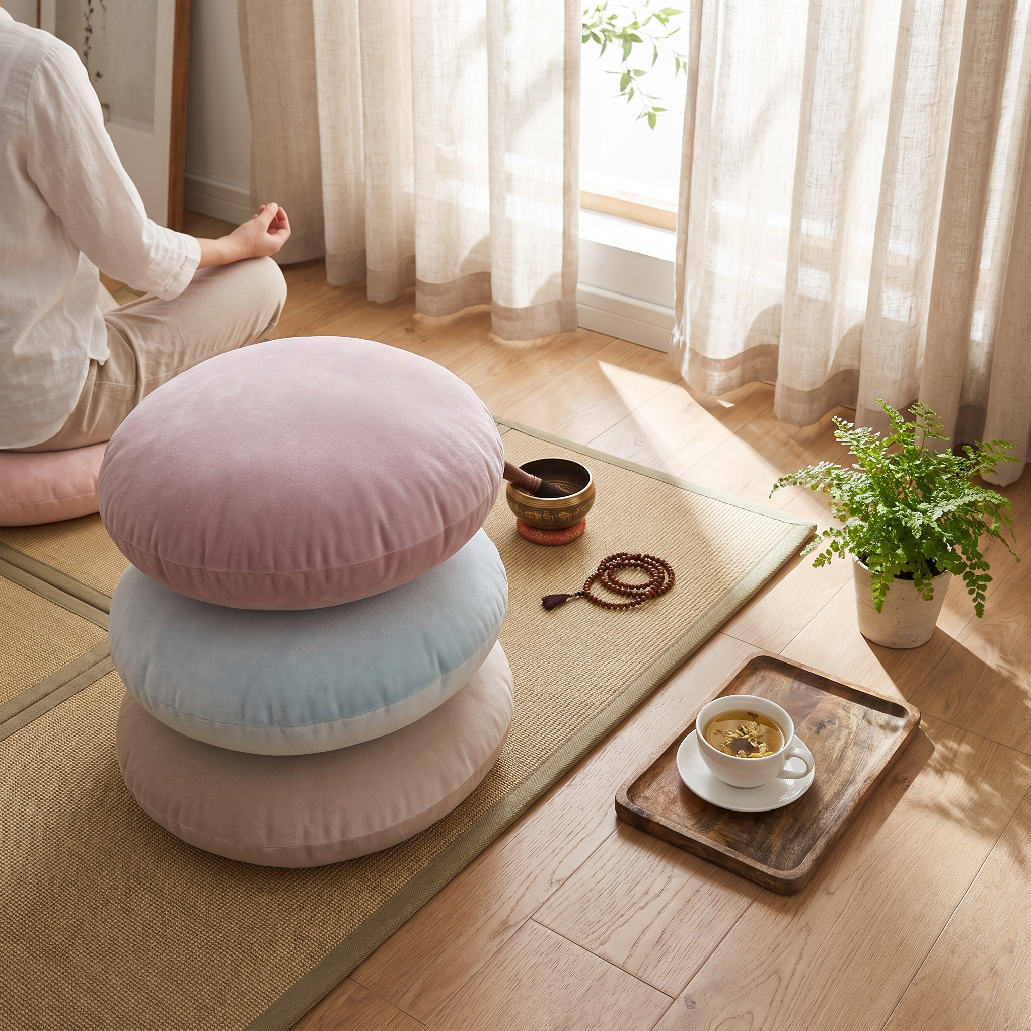 Soft Round Velvet Meditation Cushion