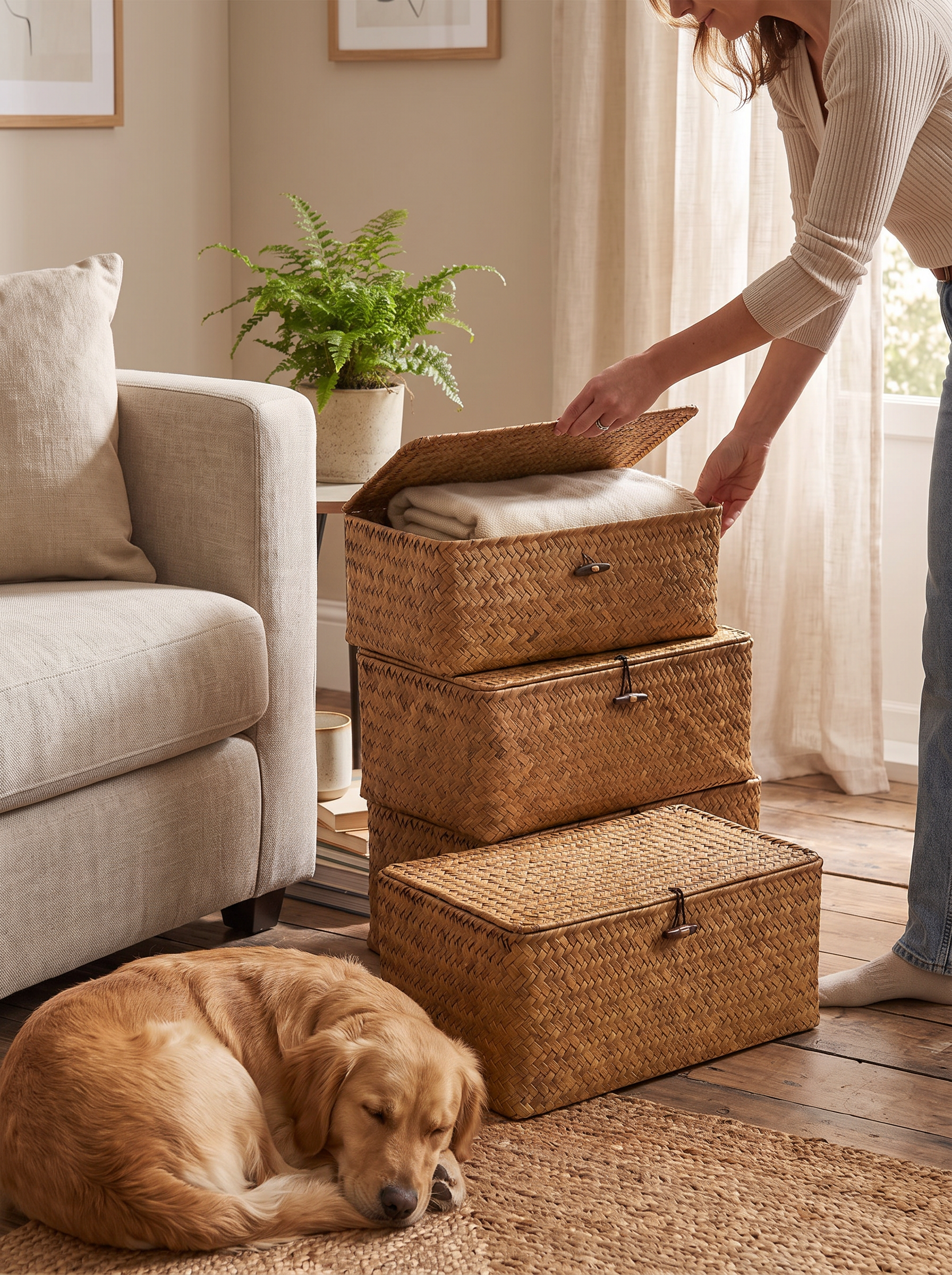 Seagrass Storage Box with Lid - Tidy, Out Of Sight