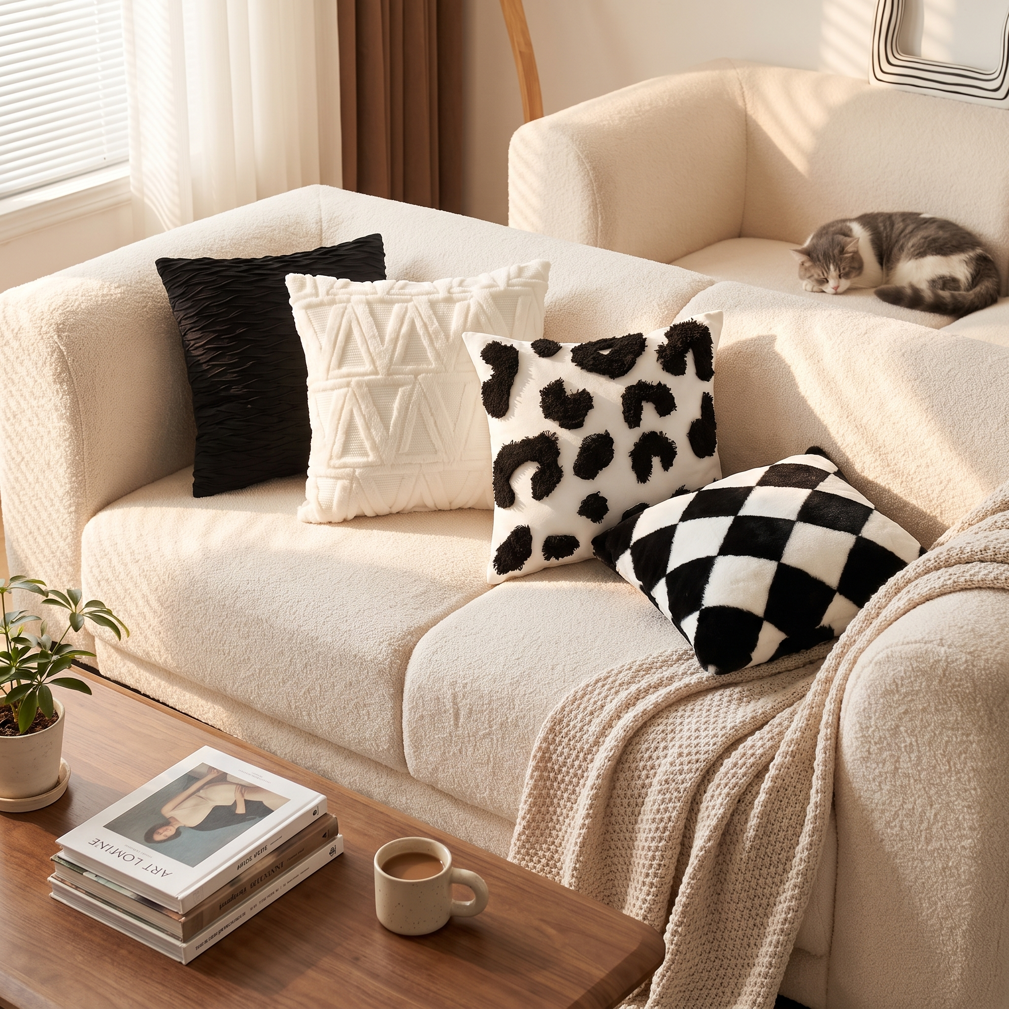 Retro Rabbit Fur Luxury Checkerboard Sofa Cushion lifestyle