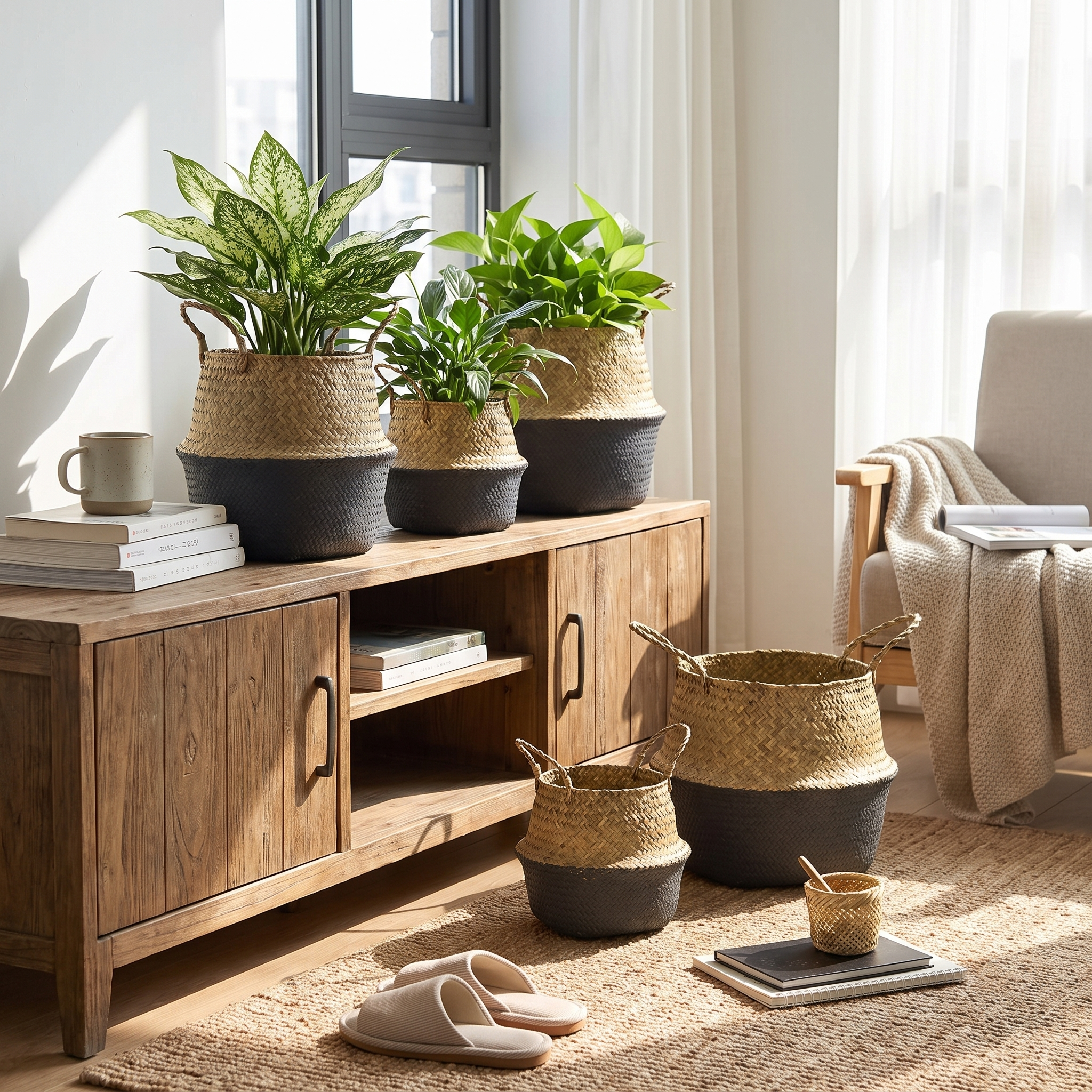Handcrafted Woven Seagrass Basket and Planter lifestyle