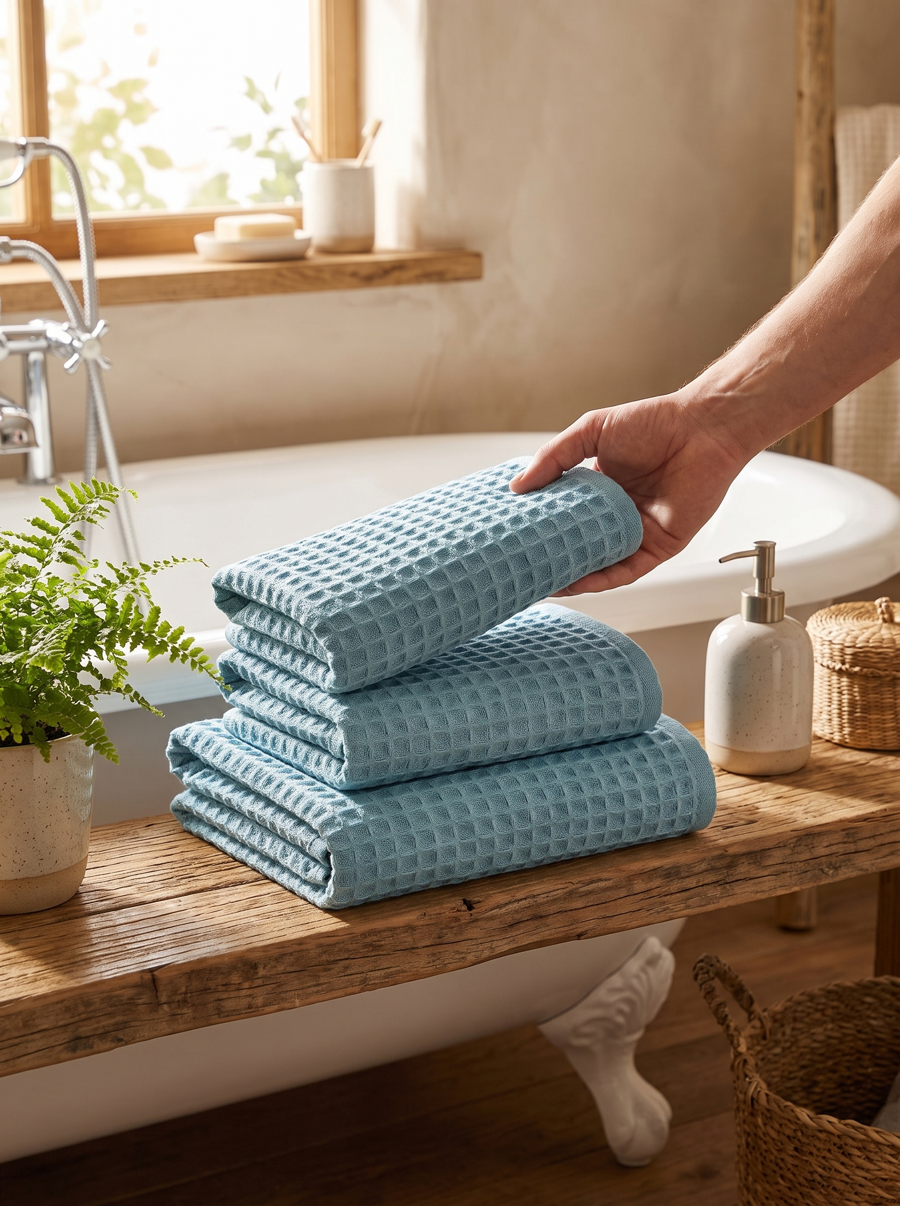 Cotton Waffle Bath Towel lifestyle scene 1