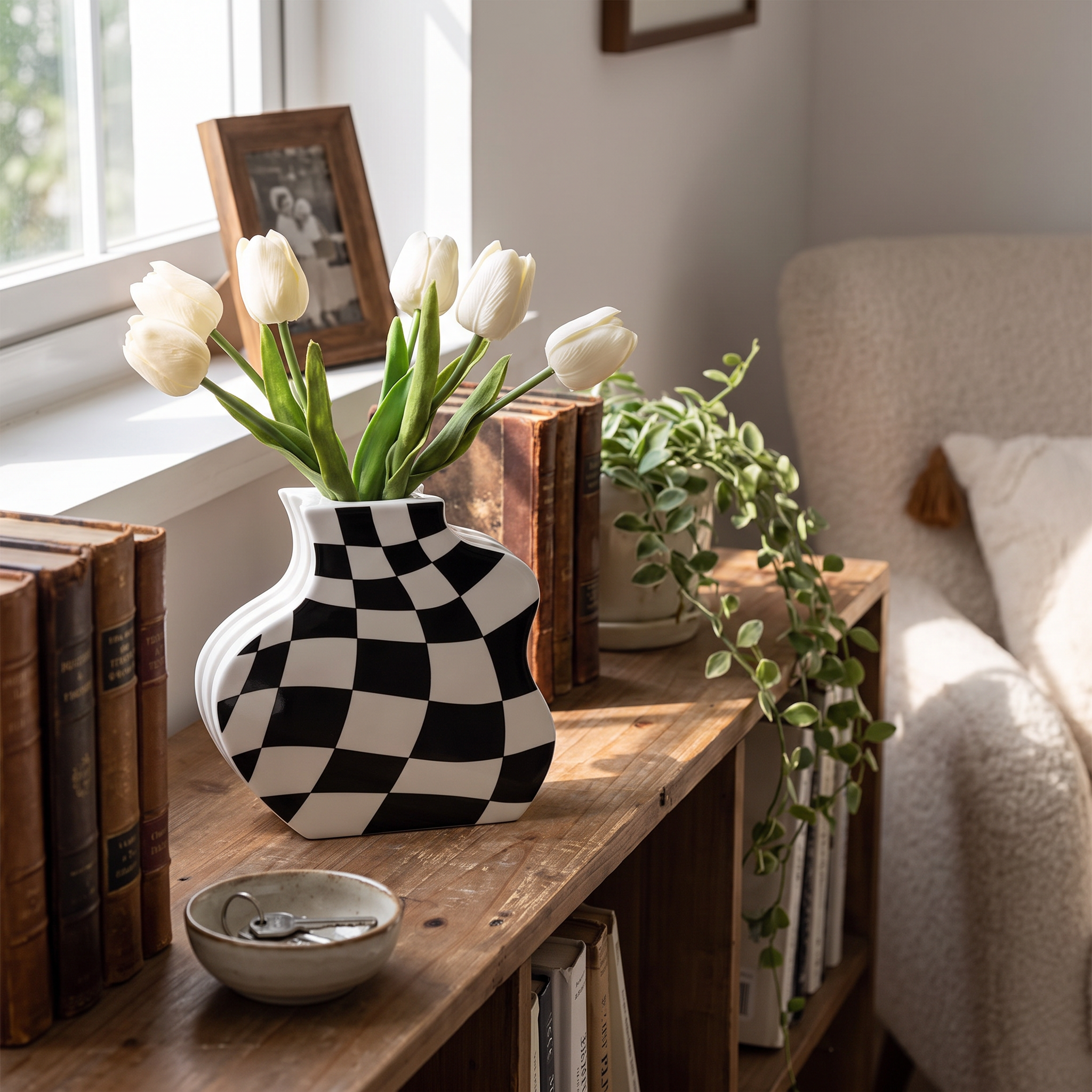 Chessboard Grid Ceramic Vase