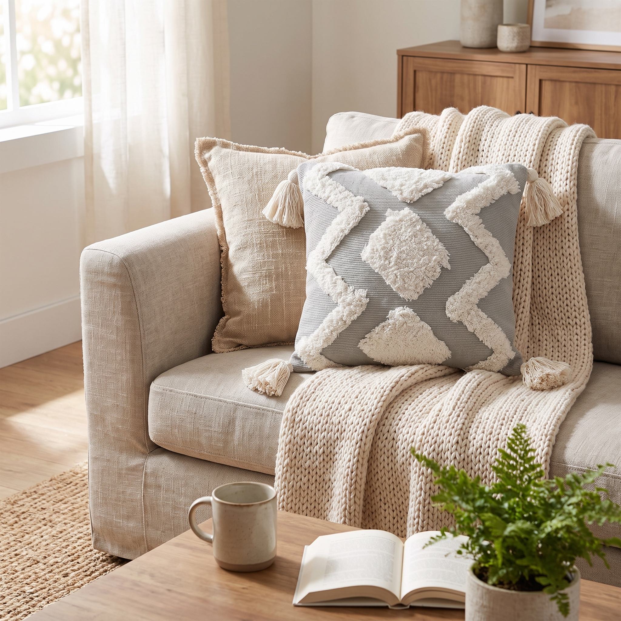 Shell Canvas Tufted Throw Pillow