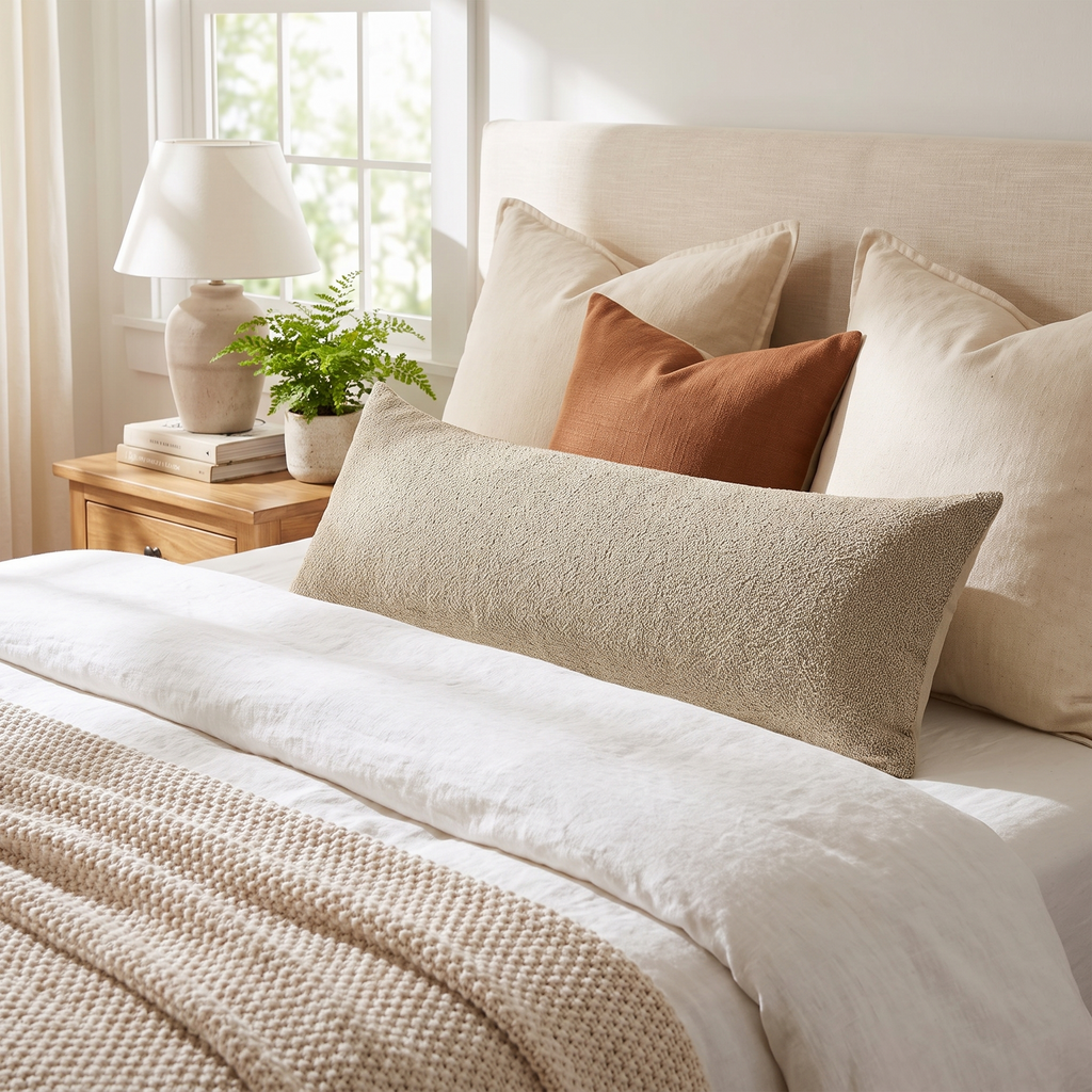 Beige Boucle Long Lumbar Pillow Cover