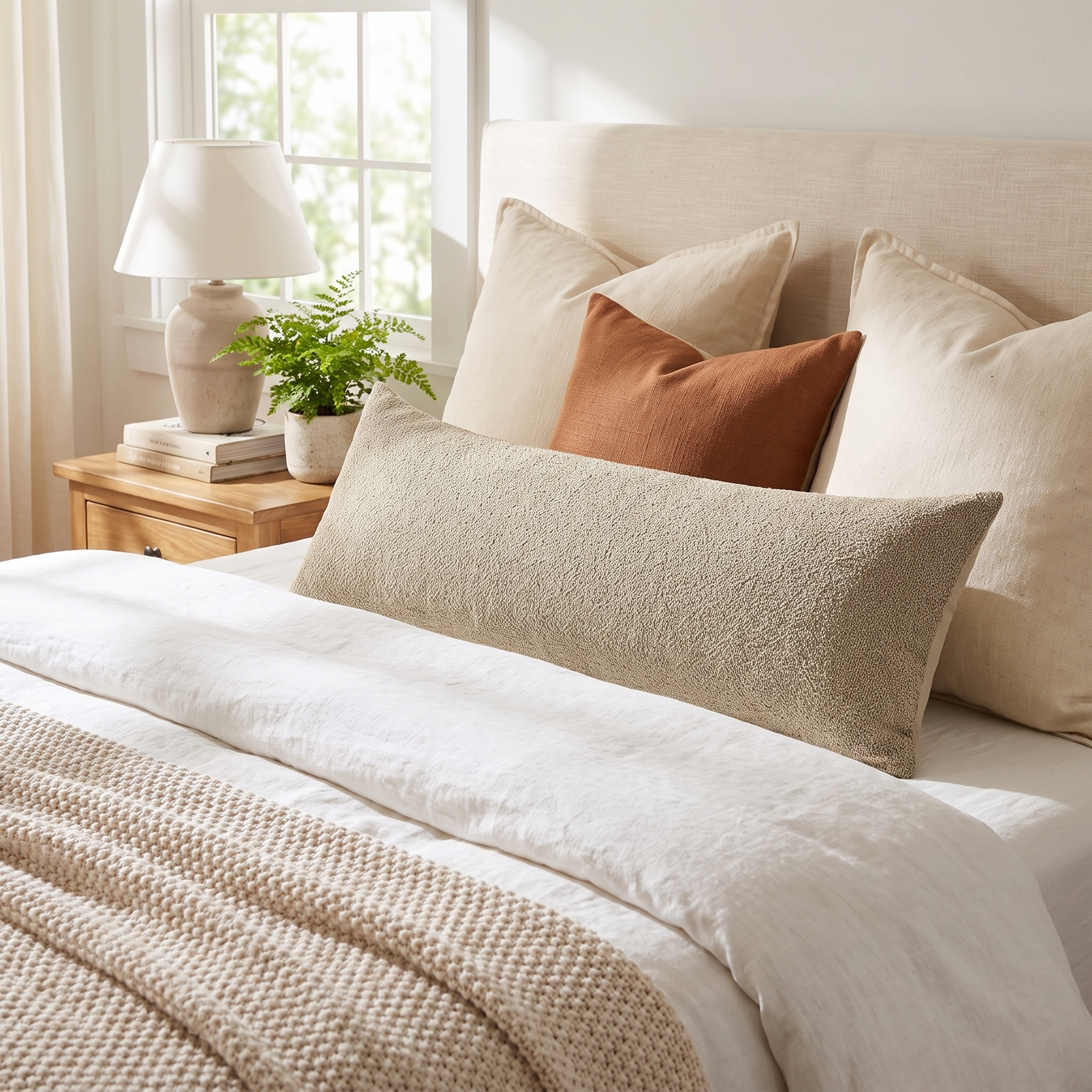 Beige Boucle Long Lumbar Pillow Cover