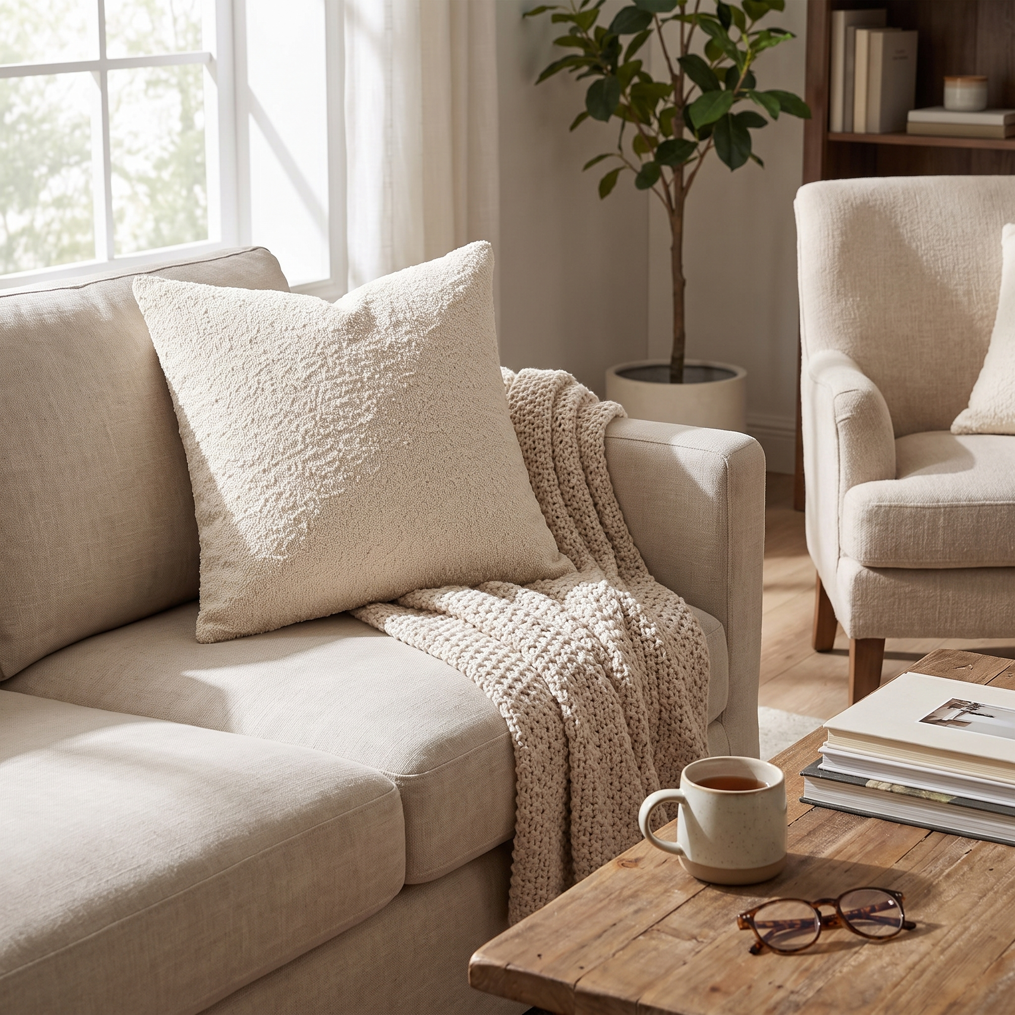 Cream Textured Boucle Throw Pillow Cover