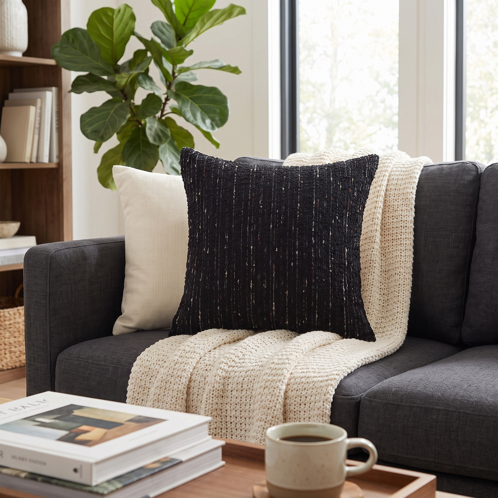 Black Textured Boucle Pillow Cover