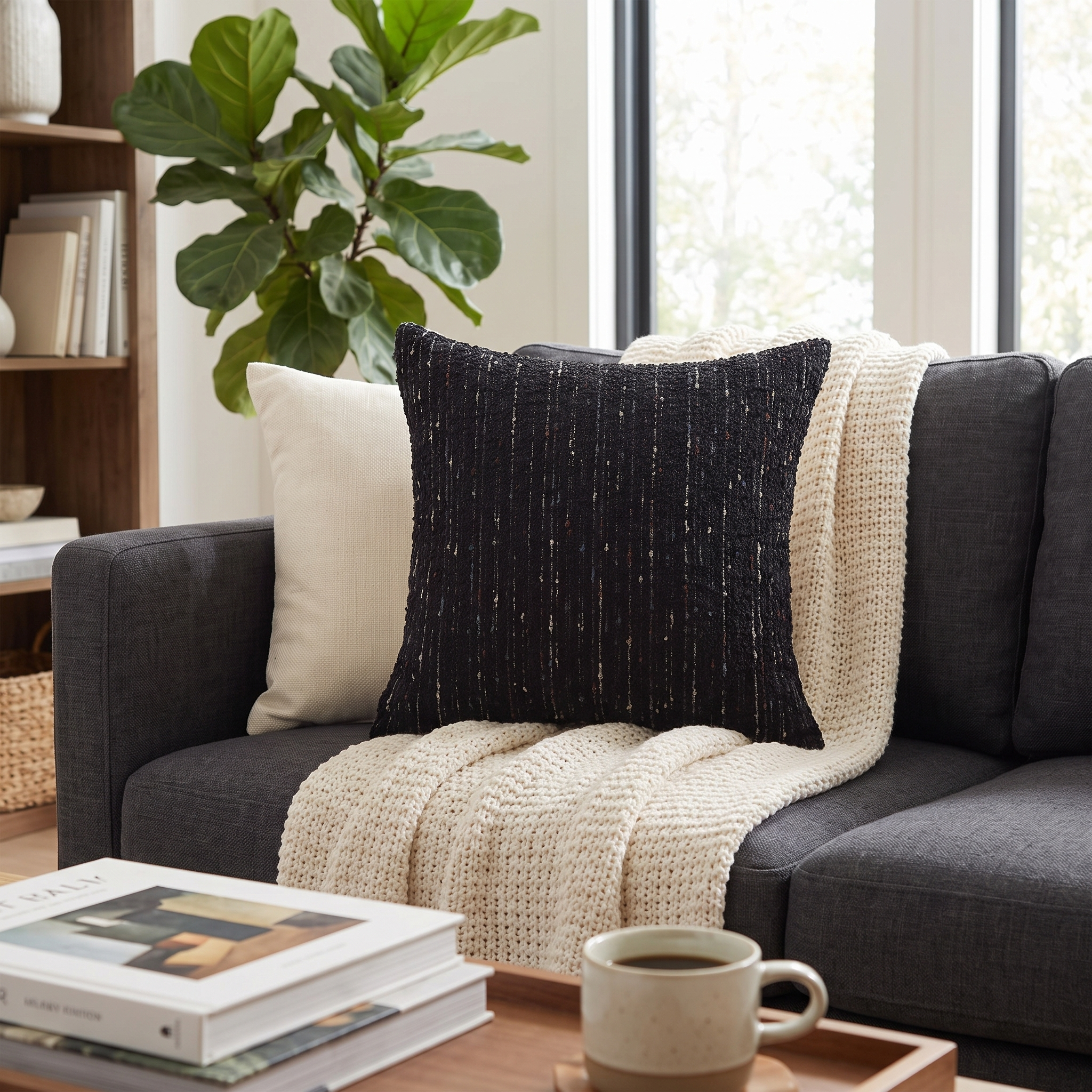Black Textured Boucle Pillow Cover