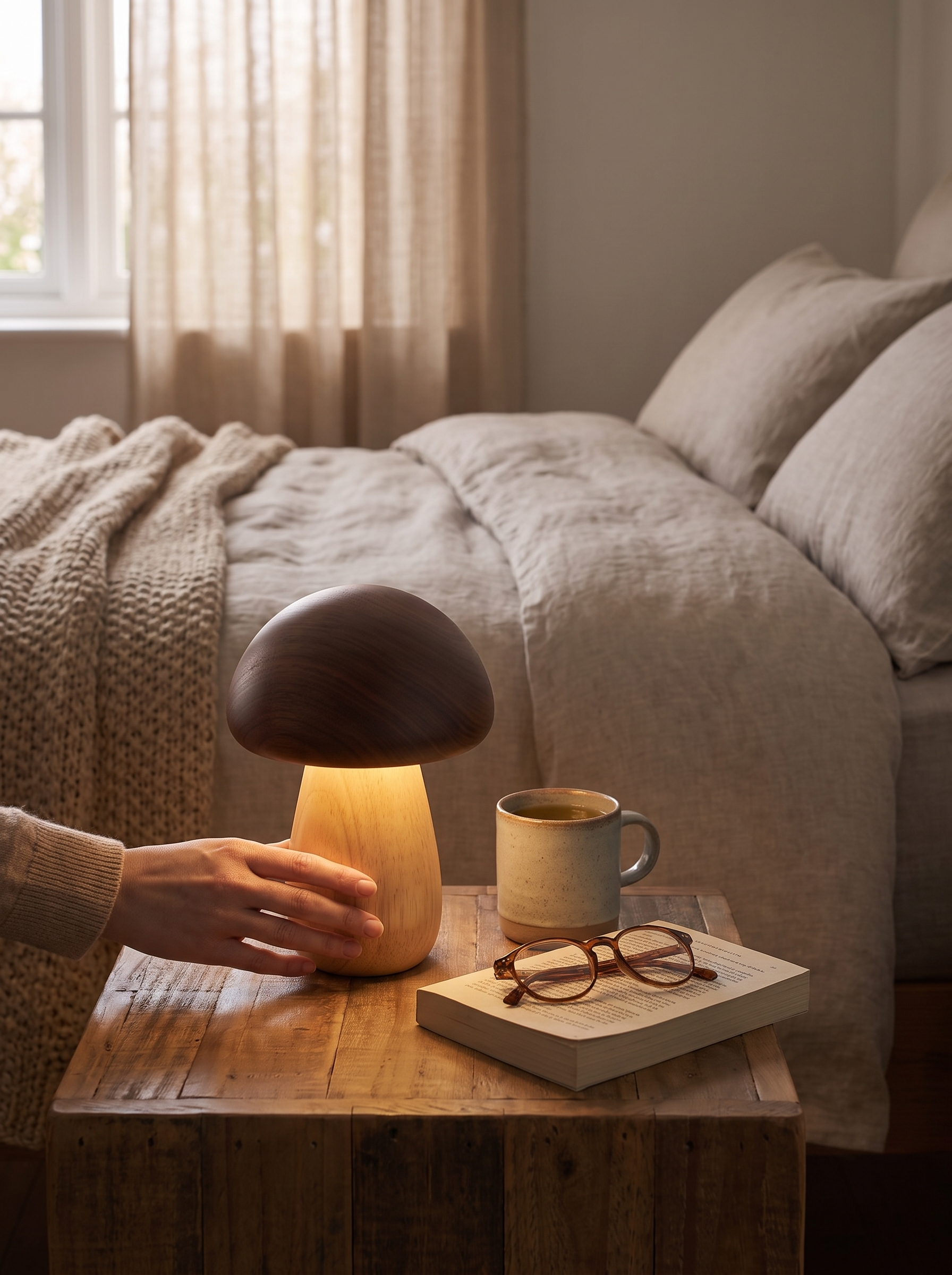 Wooden Mushroom Night Light - A Gentle Bedtime Ritual