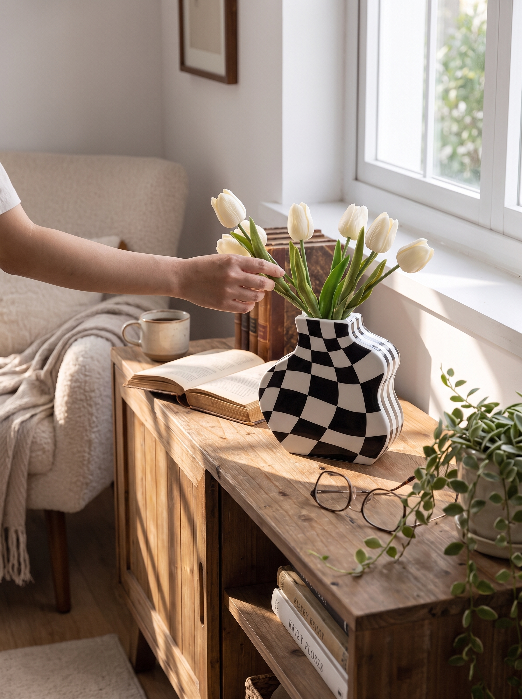 Chessboard Ceramic Vase - A Quiet Graphic Statement