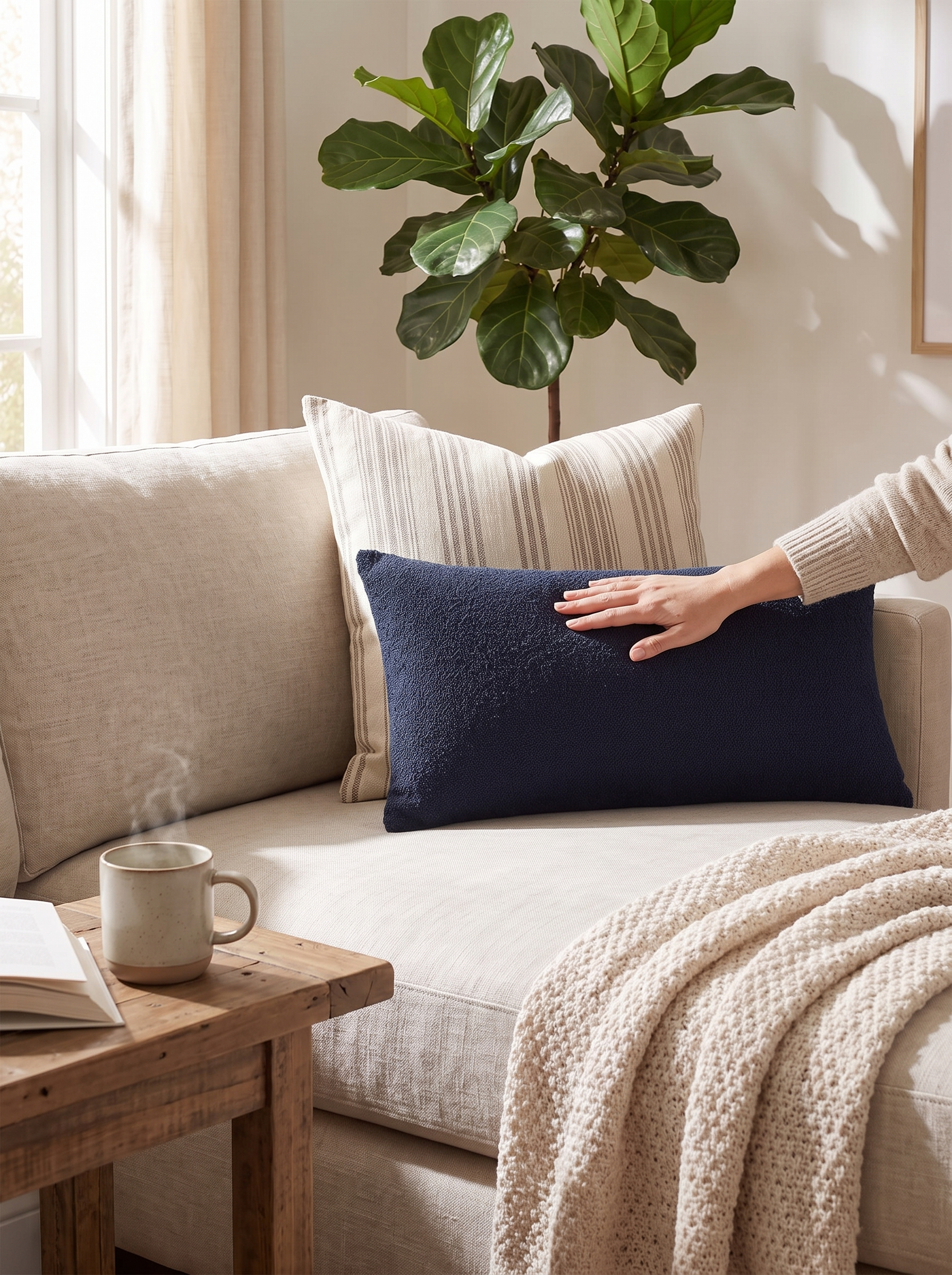 Navy Boucle Lumbar Cushion Cover - Luxe, Tactile Warmth