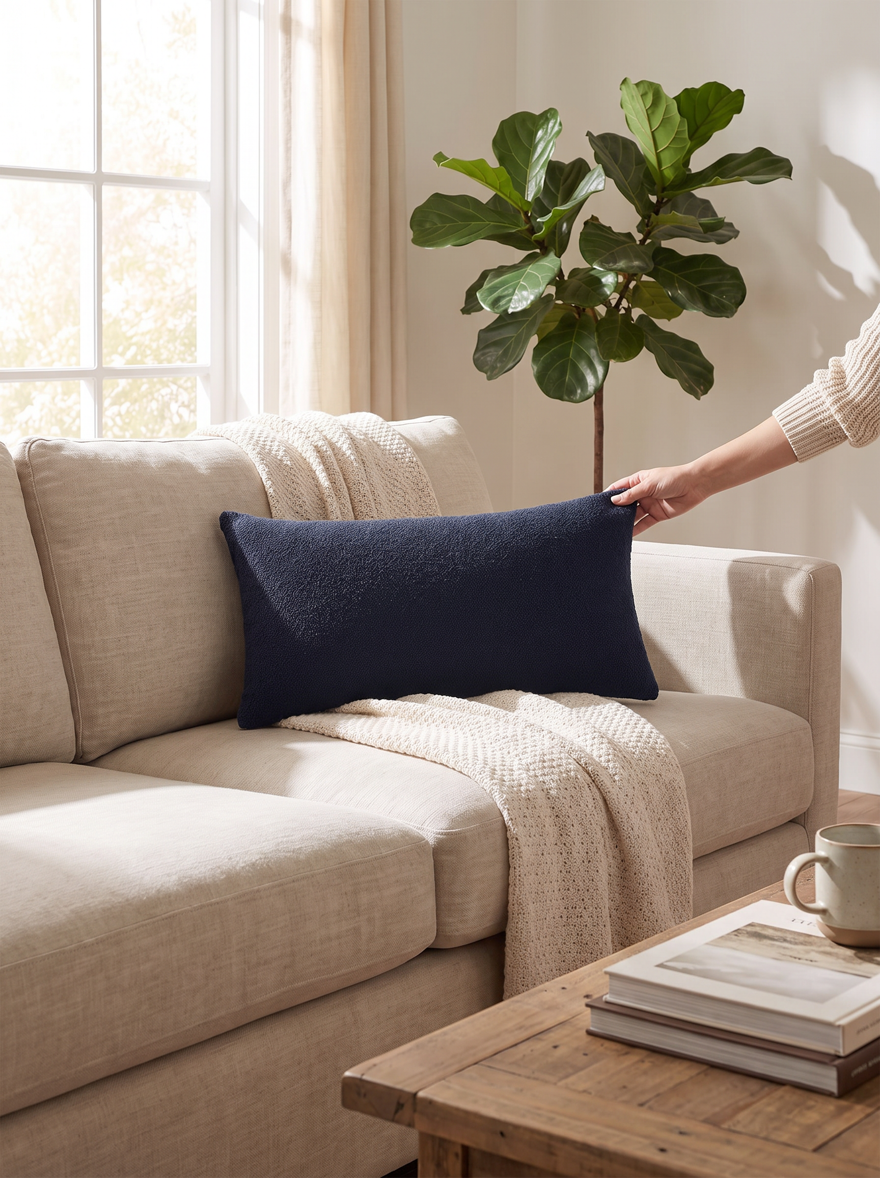 Navy Boucle Lumbar Cushion Cover - A Designer's Shortcut