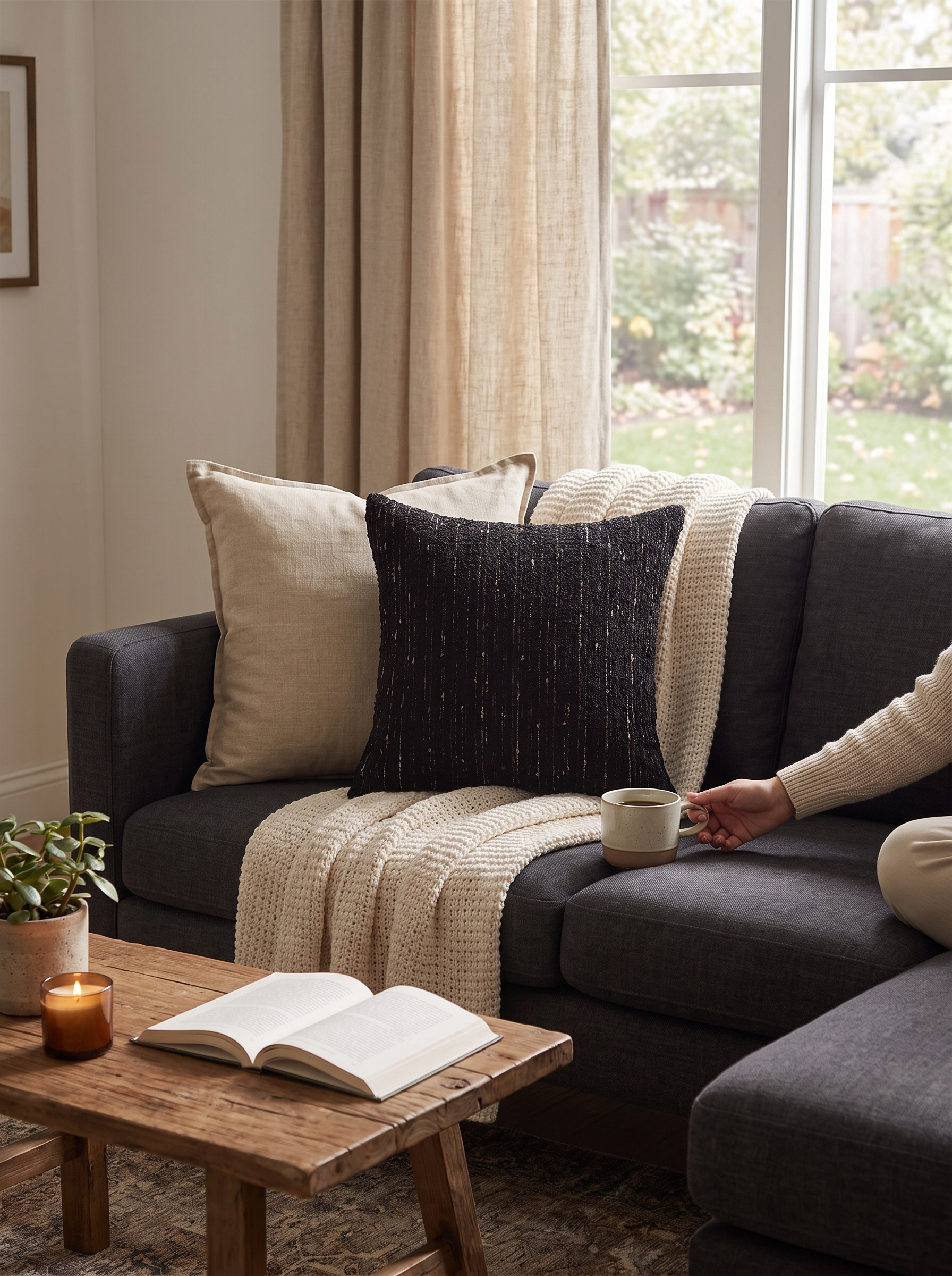 Black Bouclé Cushion Cover - A Grounding Accent